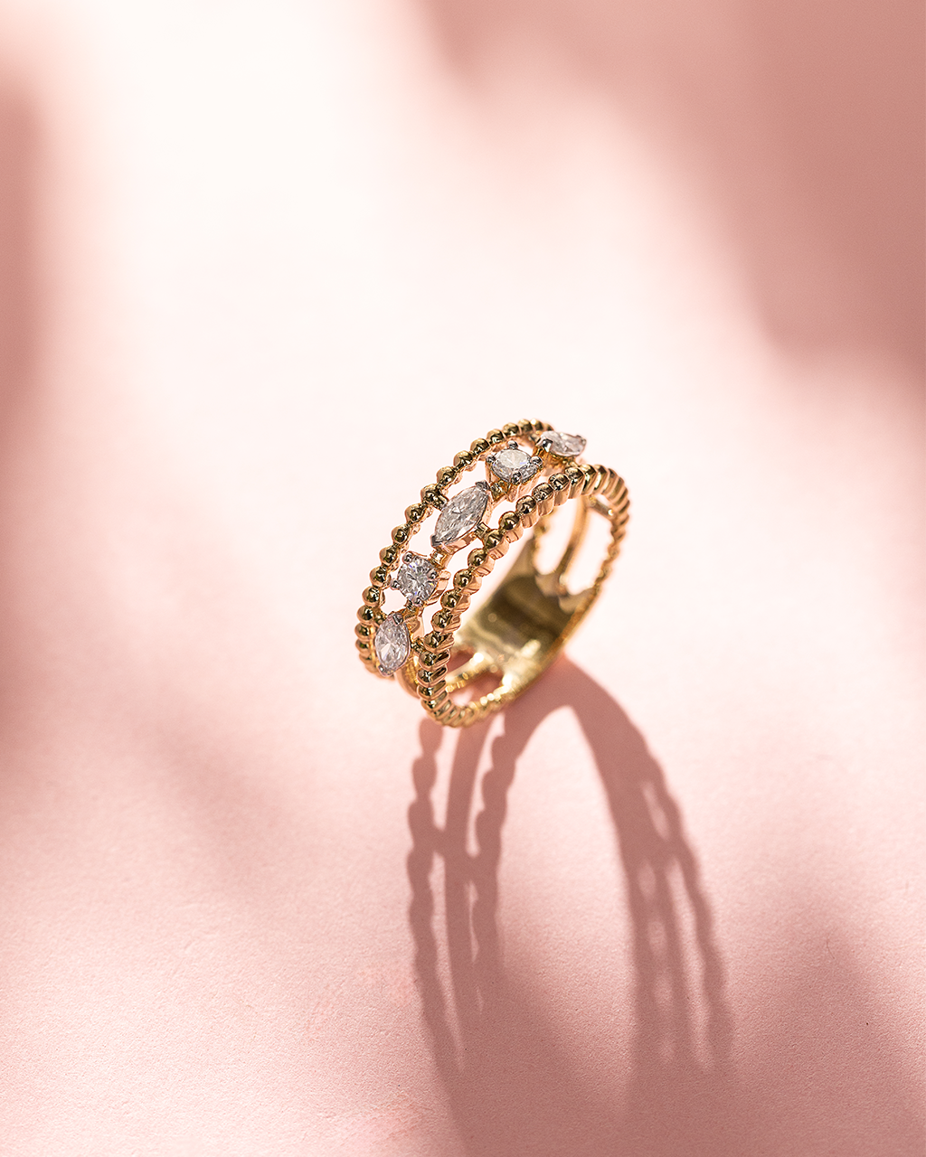 Beaded Three Row Diamond Band, 14K Solid Gold, 1/2 ct Lab Grown Diamond-6