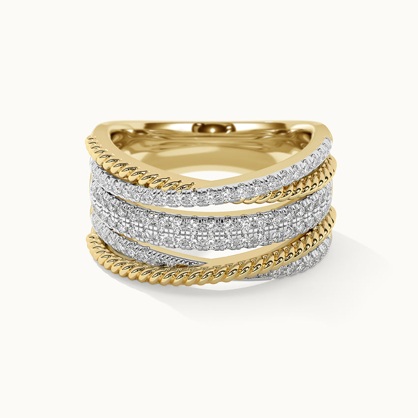 Textured Criss Cross Diamond Band, 14K Solid Gold, 3/4 ct Lab Grown Diamond-3