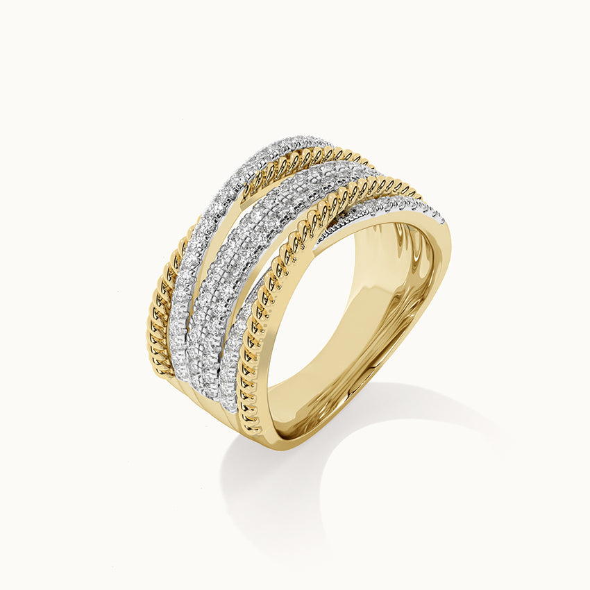Textured Criss Cross Diamond Band, 14K Solid Gold, 3/4 ct Lab Grown Diamond-6