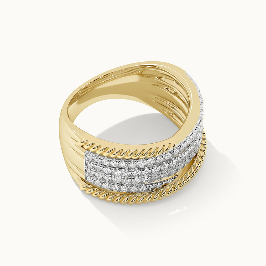 Textured Criss Cross Diamond Band, 14K Solid Gold, 3/4 ct Lab Grown Diamond-7