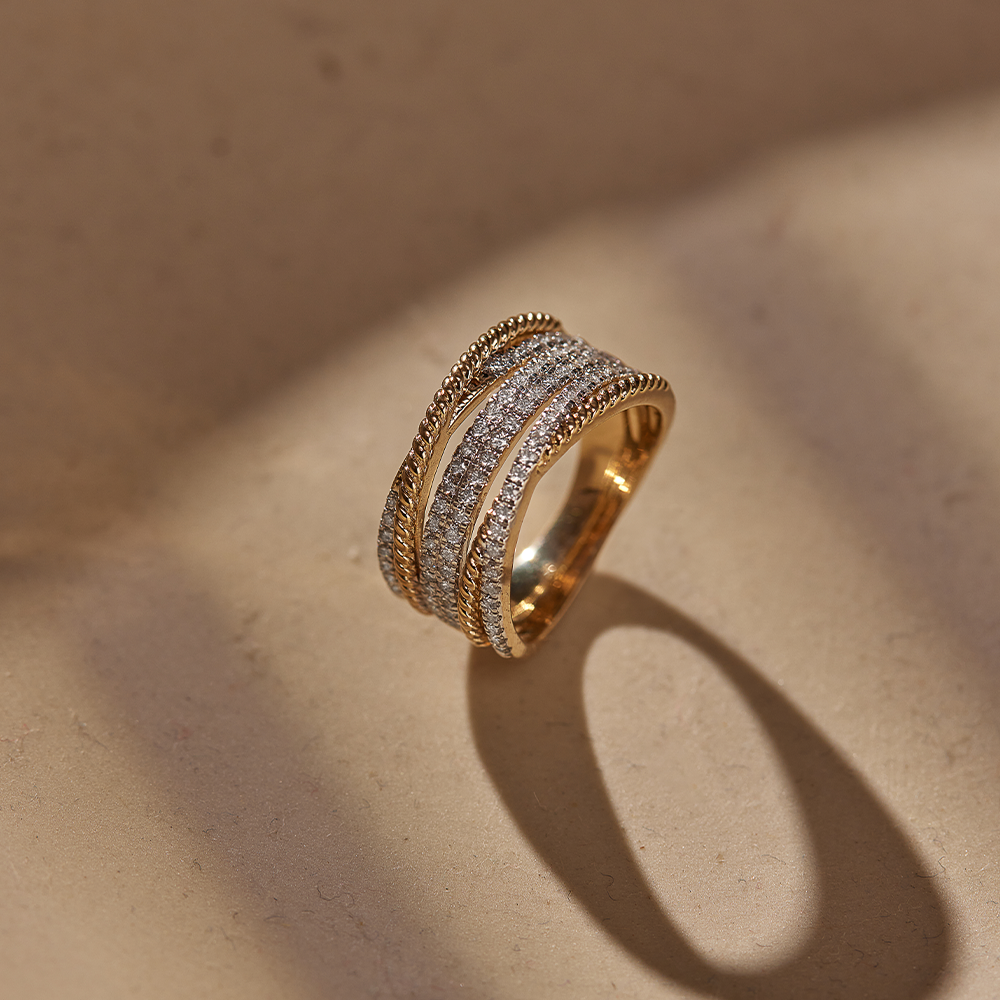 Textured Criss Cross Diamond Band, 14K Solid Gold, 3/4 ct Lab Grown Diamond-1