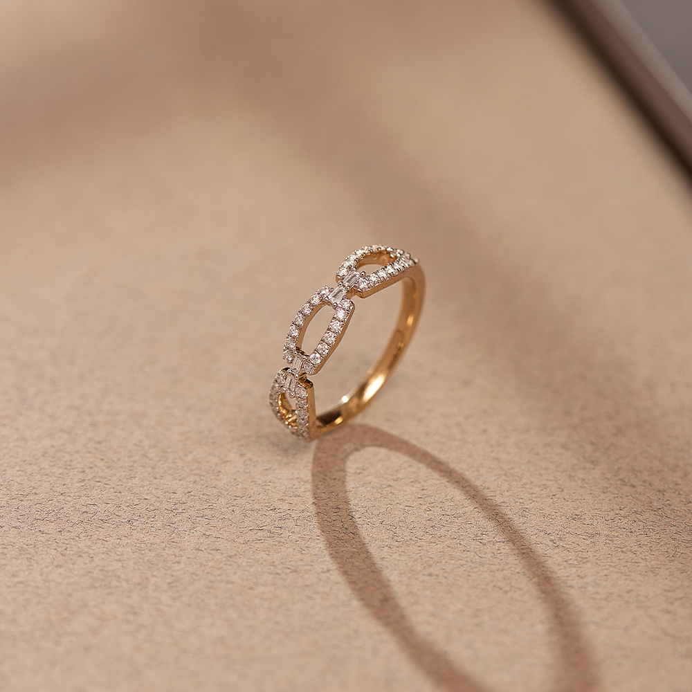 Paperclip Baguette Diamond Band, 14K Solid Gold, 3/8 ct Lab Grown Diamond-1