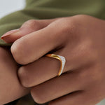 Soft Chevron Ring, 14K Gold Vermeil, 1/5 ct Lab Grown Diamond-4
