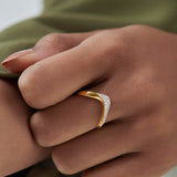 Soft Chevron Ring, 14K Solid Gold, 1/5 ct Lab Grown Diamond-4