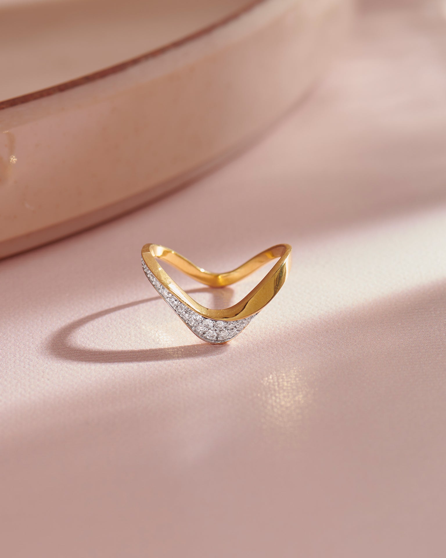 Soft Chevron Ring, 14K Solid Gold, 1/5 ct Lab Grown Diamond-6
