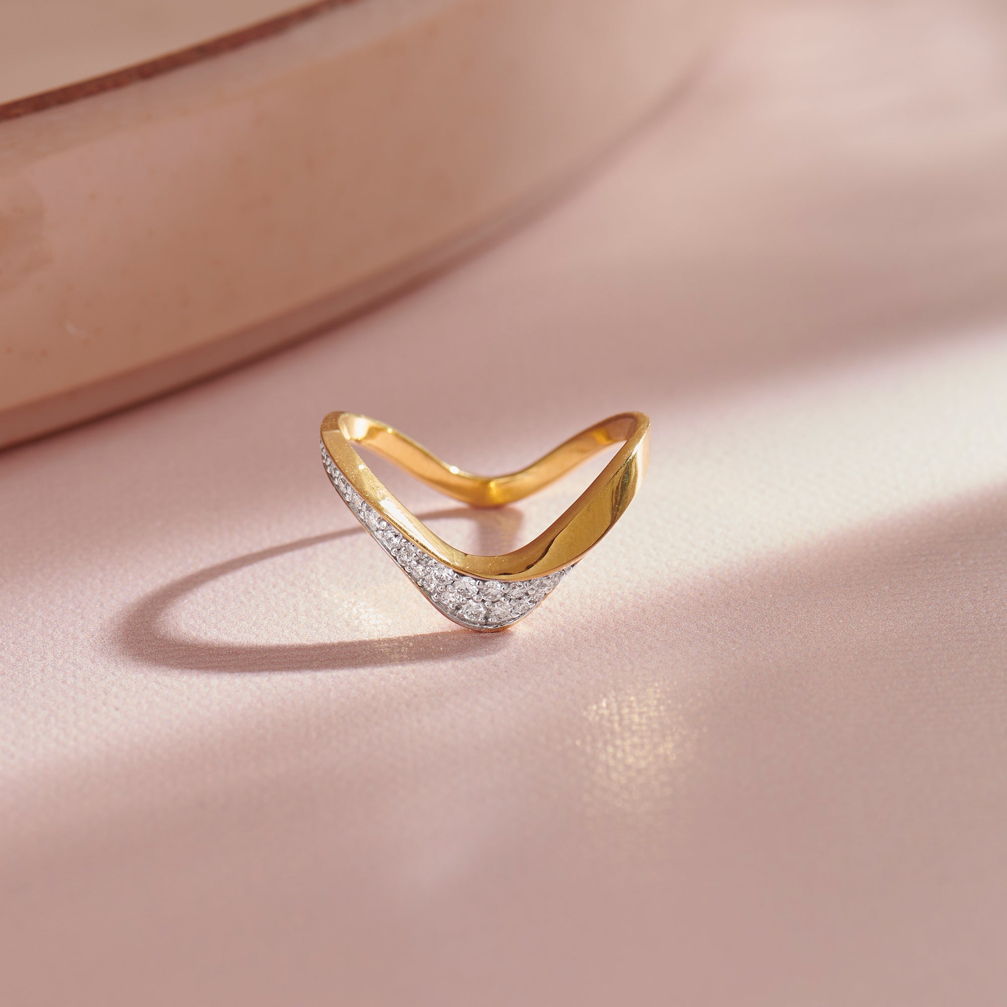 Soft Chevron Ring, 14K Gold Vermeil, 1/5 ct Lab Grown Diamond-1