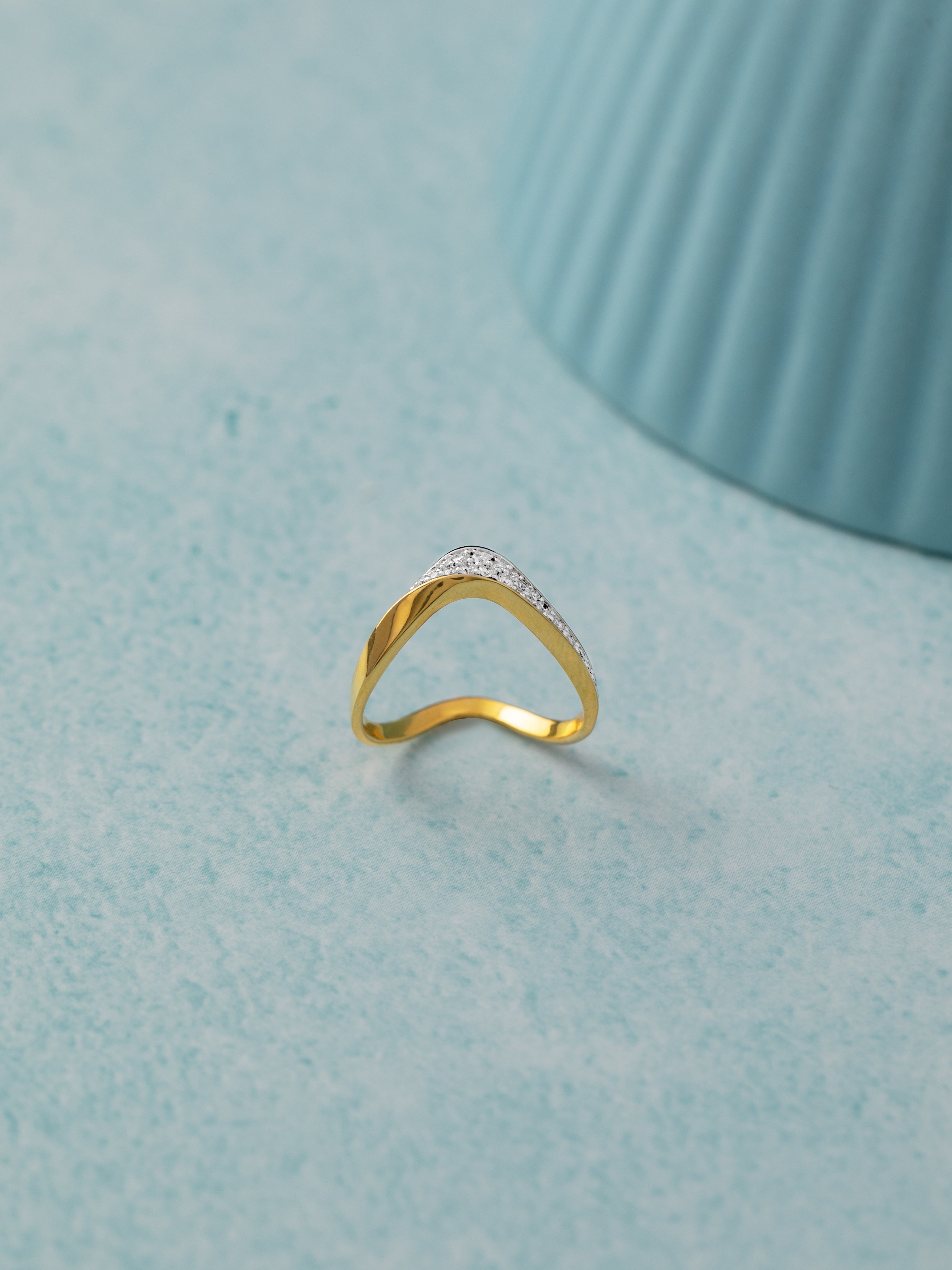 Soft Chevron Ring, 14K Solid Gold, 1/5 ct Lab Grown Diamond-5