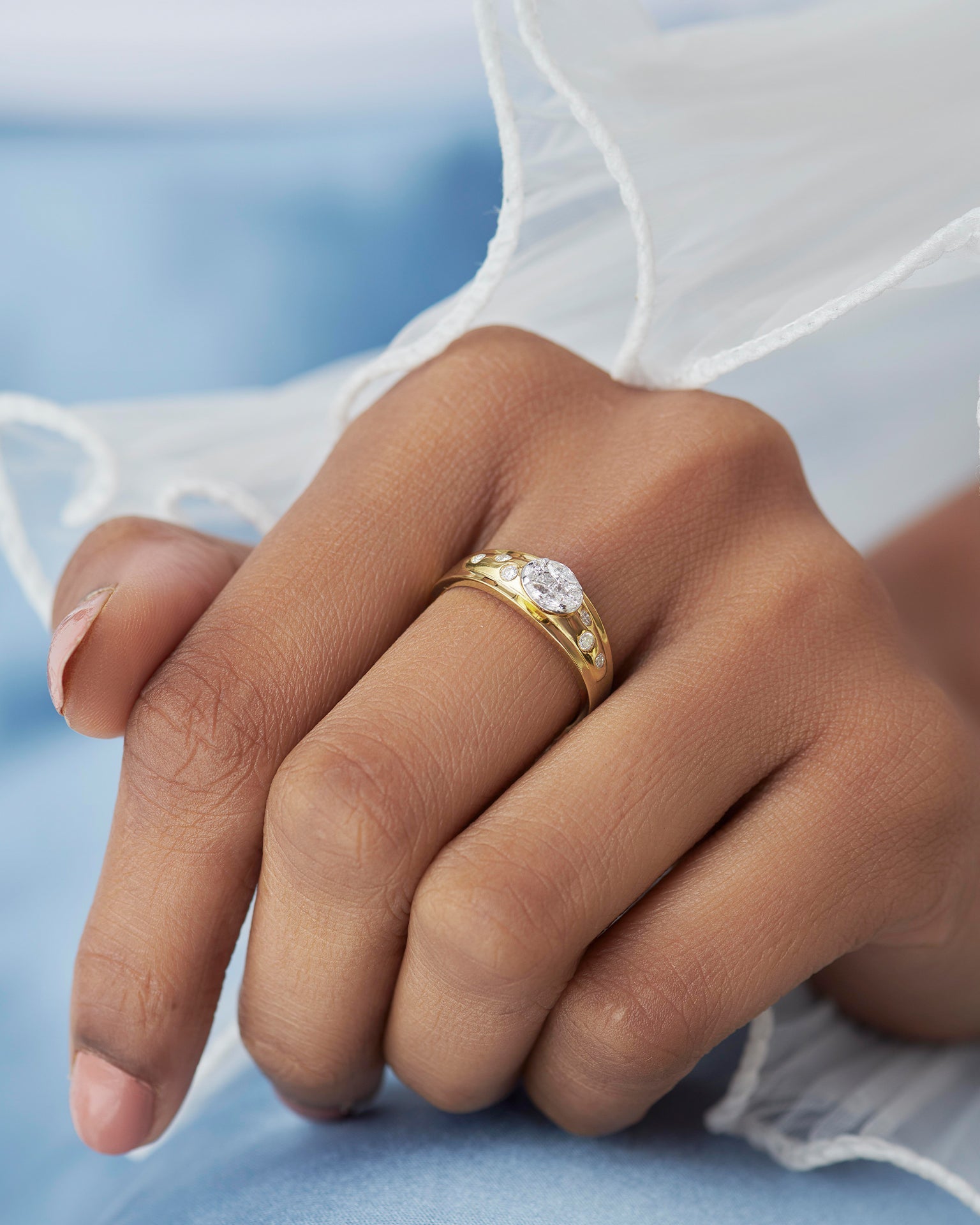 Starlight Diamond Ring, 14K Solid Gold, 3/8 ct Lab Grown Diamond-4