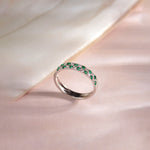 Created Emerald Checkered Band, Sterling Silver, 1/4 ct Lab Grown Diamond-1