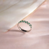Created Emerald Checkered Band, Sterling Silver, 1/4 ct Lab Grown Diamond-1