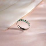 Created Emerald Checkered Band, 14K Solid Gold, 1/4 ct Lab Grown Diamond-1