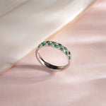 Created Emerald Checkered Band, 14K Solid Gold, 1/4 ct Lab Grown Diamond-6