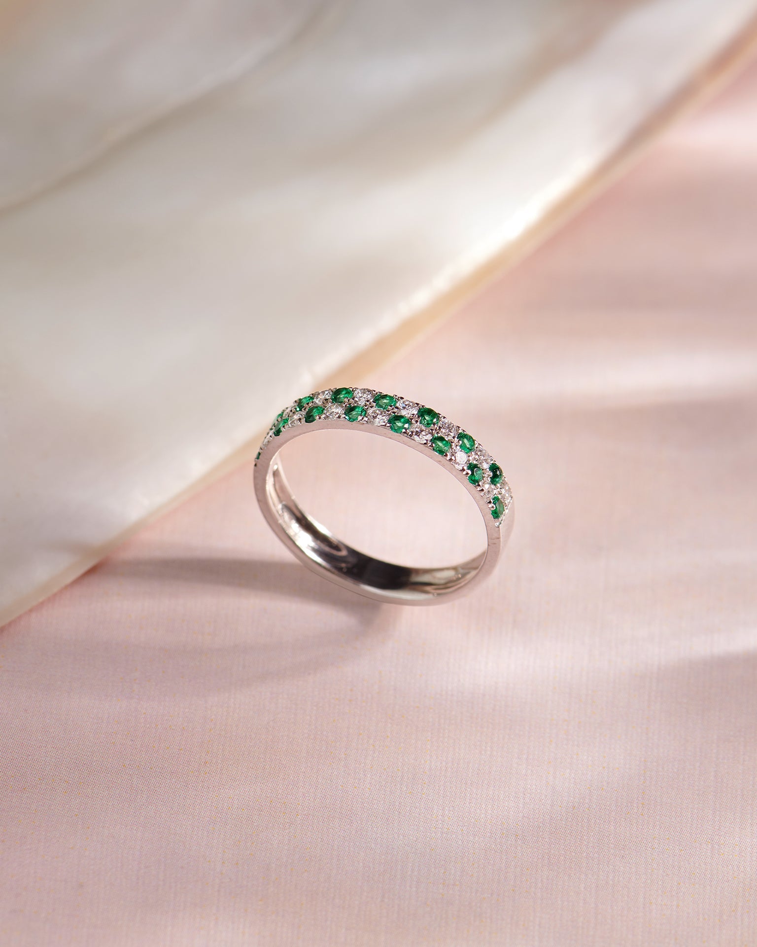 Created Emerald Checkered Band, 14K Solid Gold, 1/4 ct Lab Grown Diamond-6