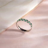 Created Emerald Checkered Band, Sterling Silver, 1/4 ct Lab Grown Diamond-6