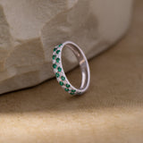 Created Emerald Checkered Band, 14K Solid Gold, 1/4 ct Lab Grown Diamond-5