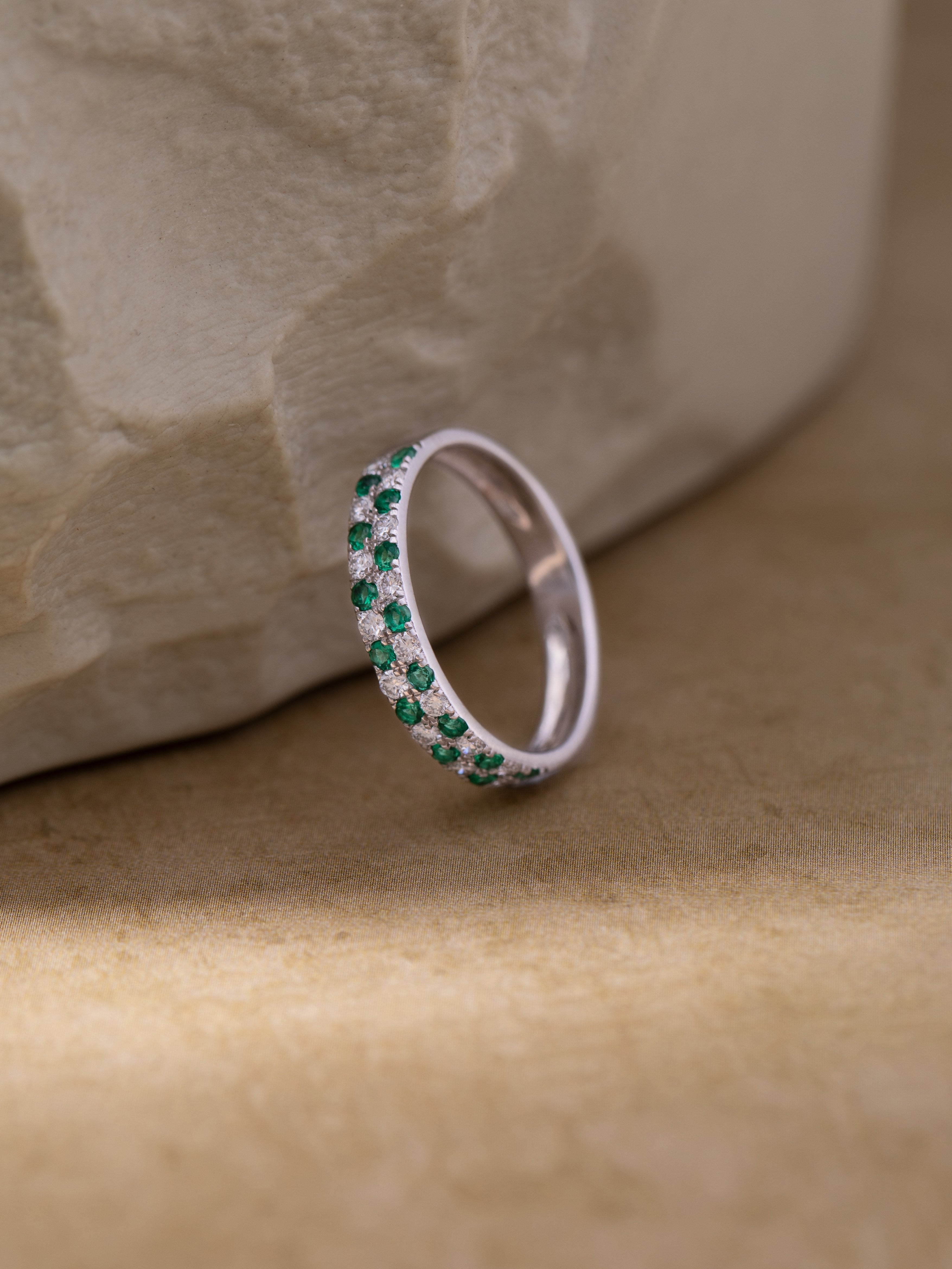 Created Emerald Checkered Band, 14K Solid Gold, 1/4 ct Lab Grown Diamond-5