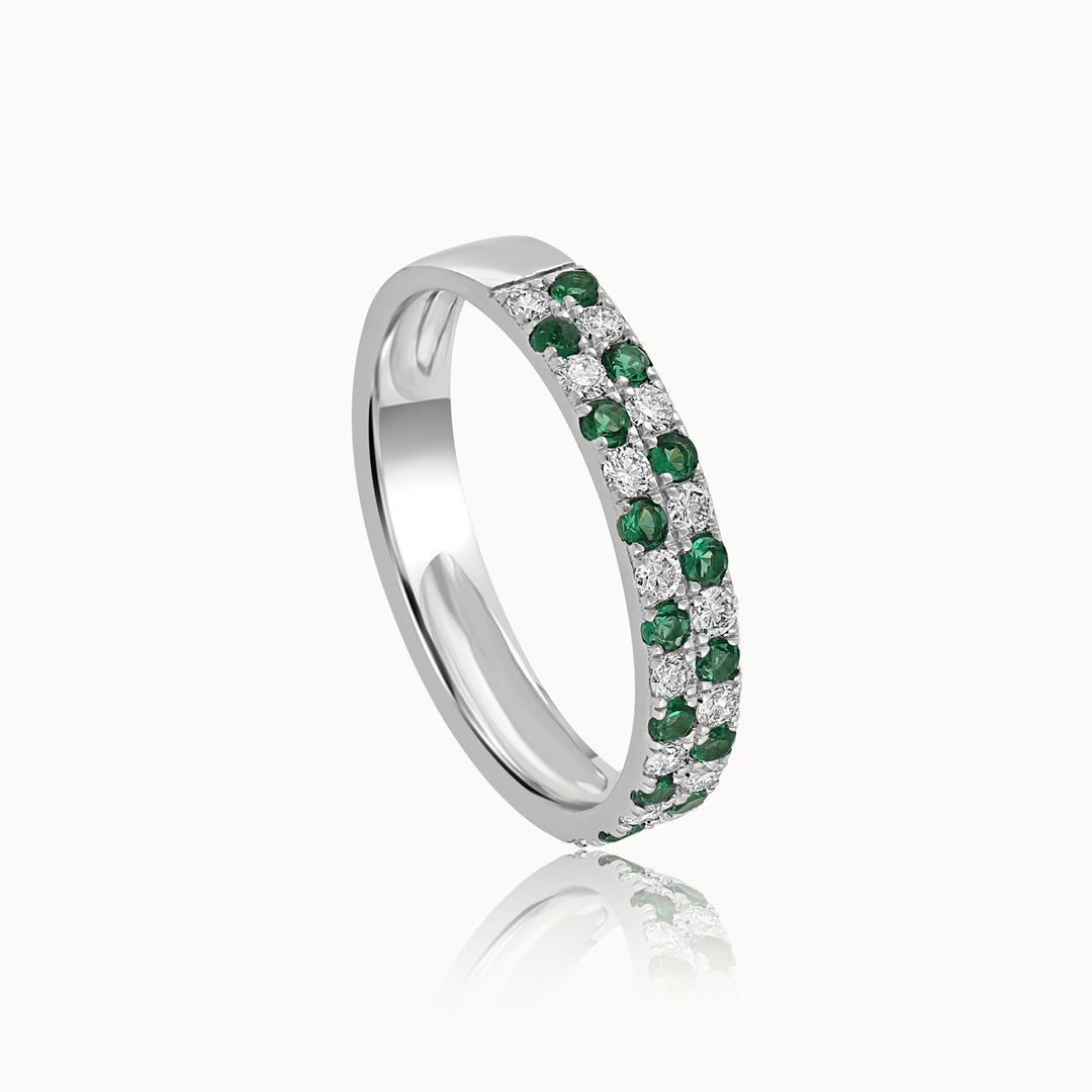 Created Emerald Checkered Band, 14K Solid Gold, 1/4 ct Lab Grown Diamond-3