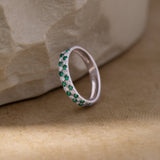 Created Emerald Checkered Band, Sterling Silver, 1/4 ct Lab Grown Diamond-5
