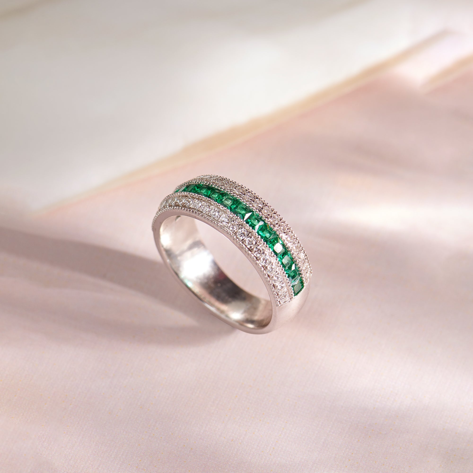 Created Emerald Eternity Band, 14K Solid Gold, 3/8 ct Lab Grown Diamond-1