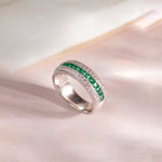 Created Emerald Eternity Band, Sterling Silver, 3/8 ct Lab Grown Diamond-1