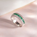 Created Emerald Eternity Band, Sterling Silver, 3/8 ct Lab Grown Diamond-6