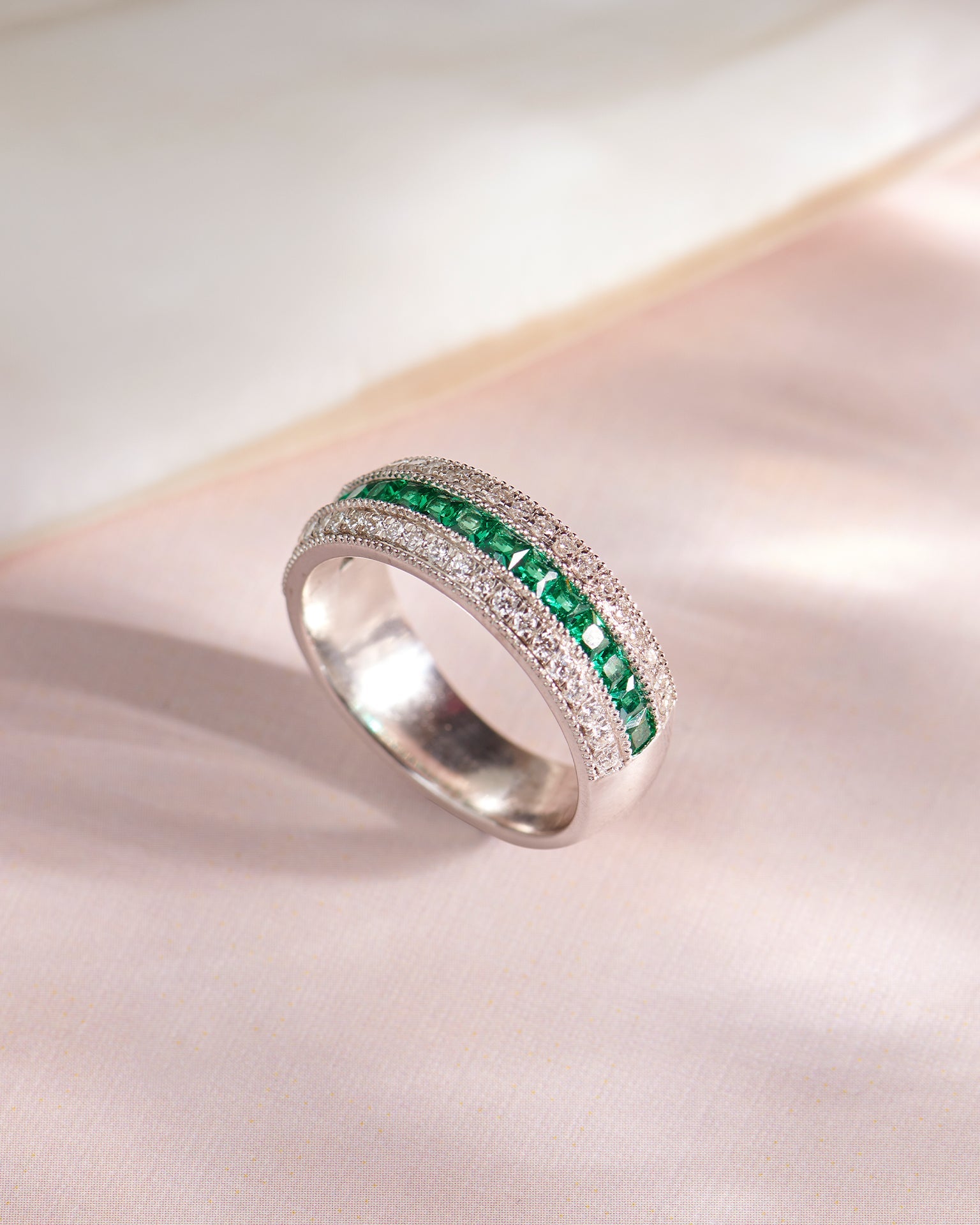 Created Emerald Eternity Band, Sterling Silver, 3/8 ct Lab Grown Diamond-6