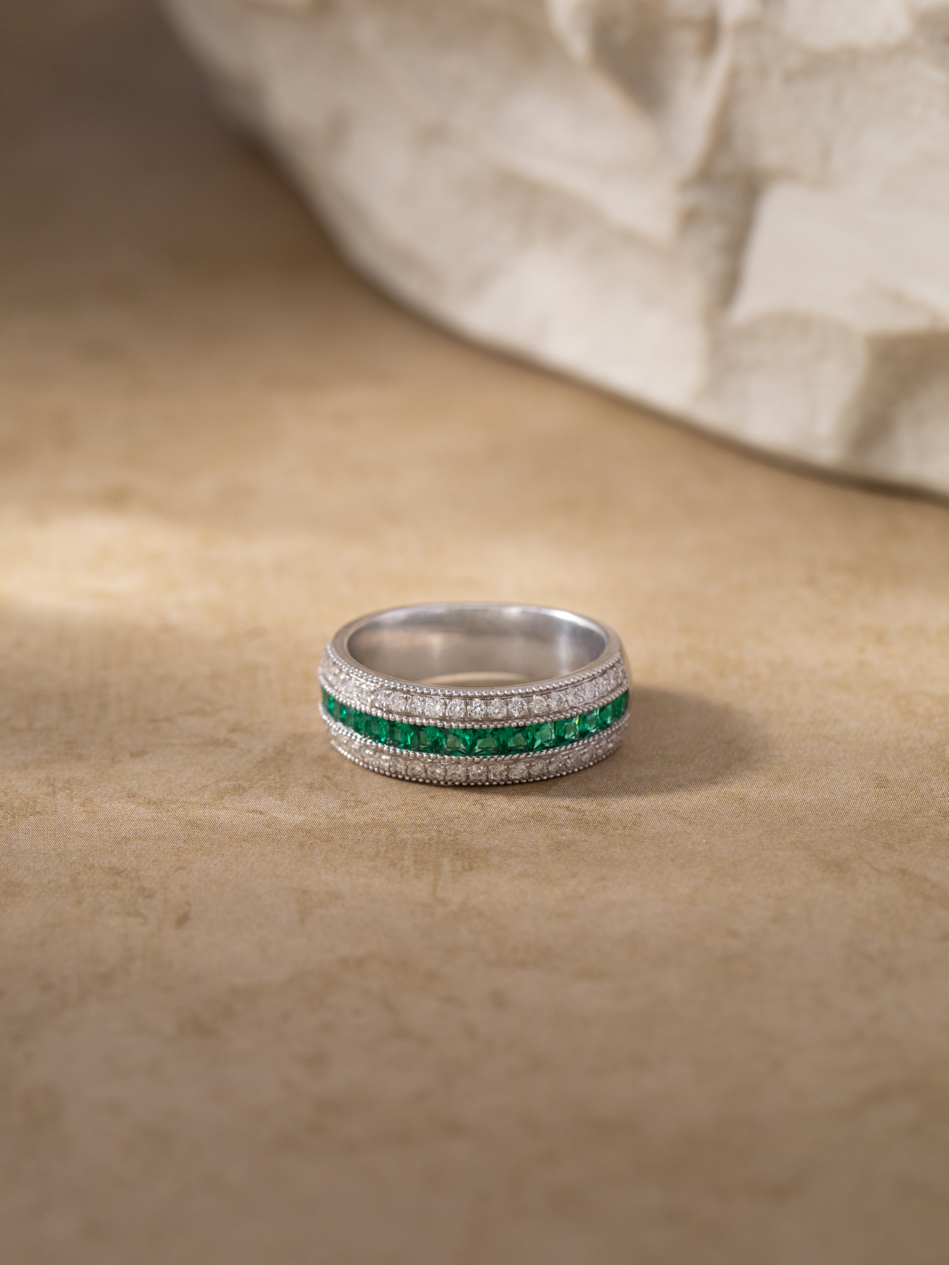 Created Emerald Eternity Band, Sterling Silver, 3/8 ct Lab Grown Diamond-5