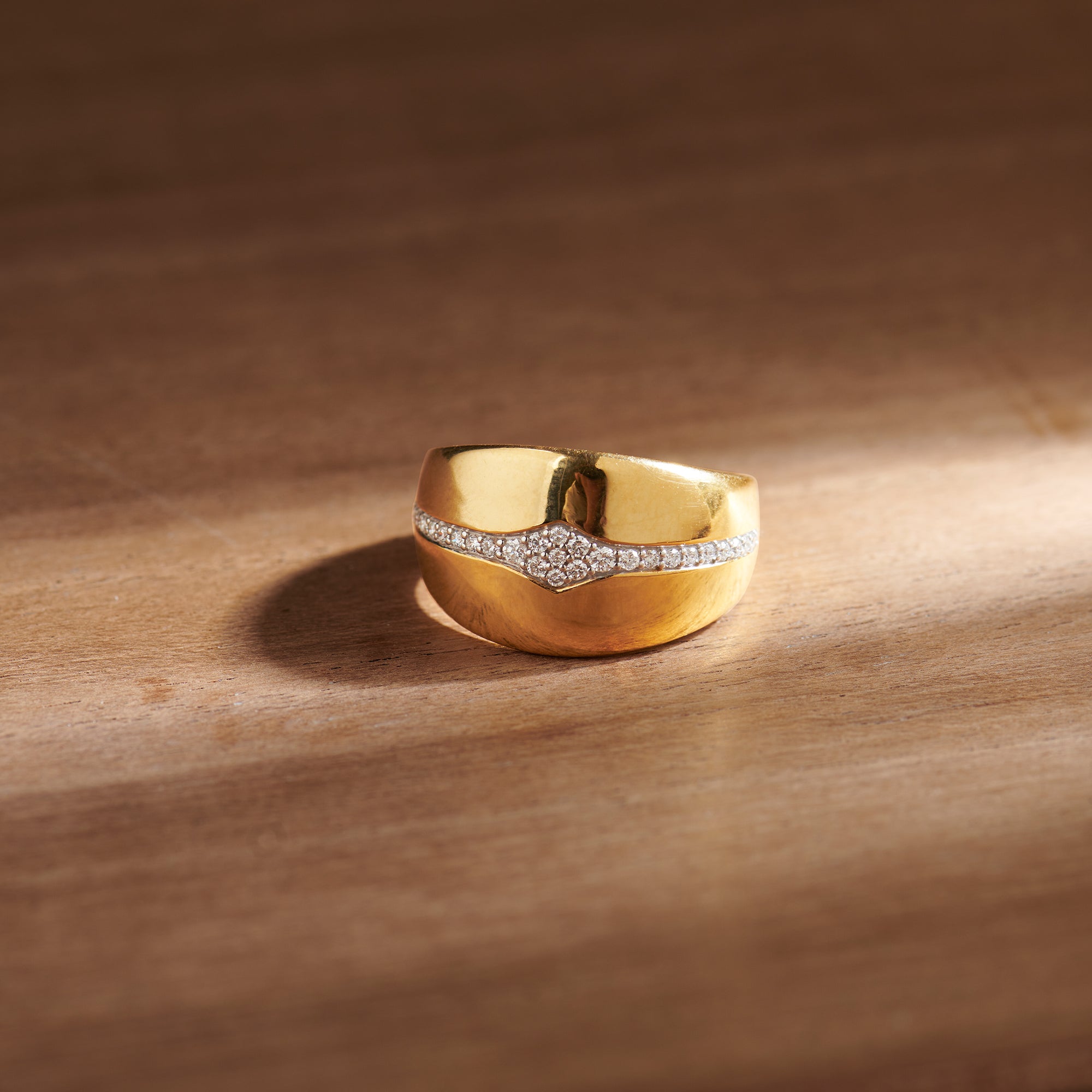 Wide Bold Diamond Ring, 14K Gold Vermeil, 1/5 ct Lab Grown Diamond-1