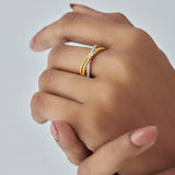 Beaded Crossover Band, 14K Solid Gold, 1/6 ct Lab Grown Diamond-4