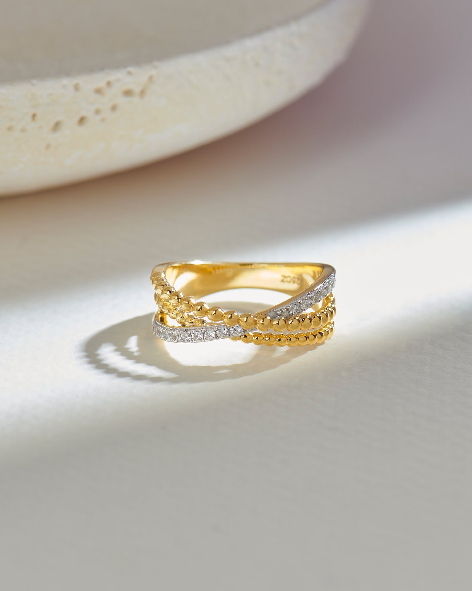 Beaded Crossover Band, 14K Gold Vermeil, 1/6 ct Lab Grown Diamond-8
