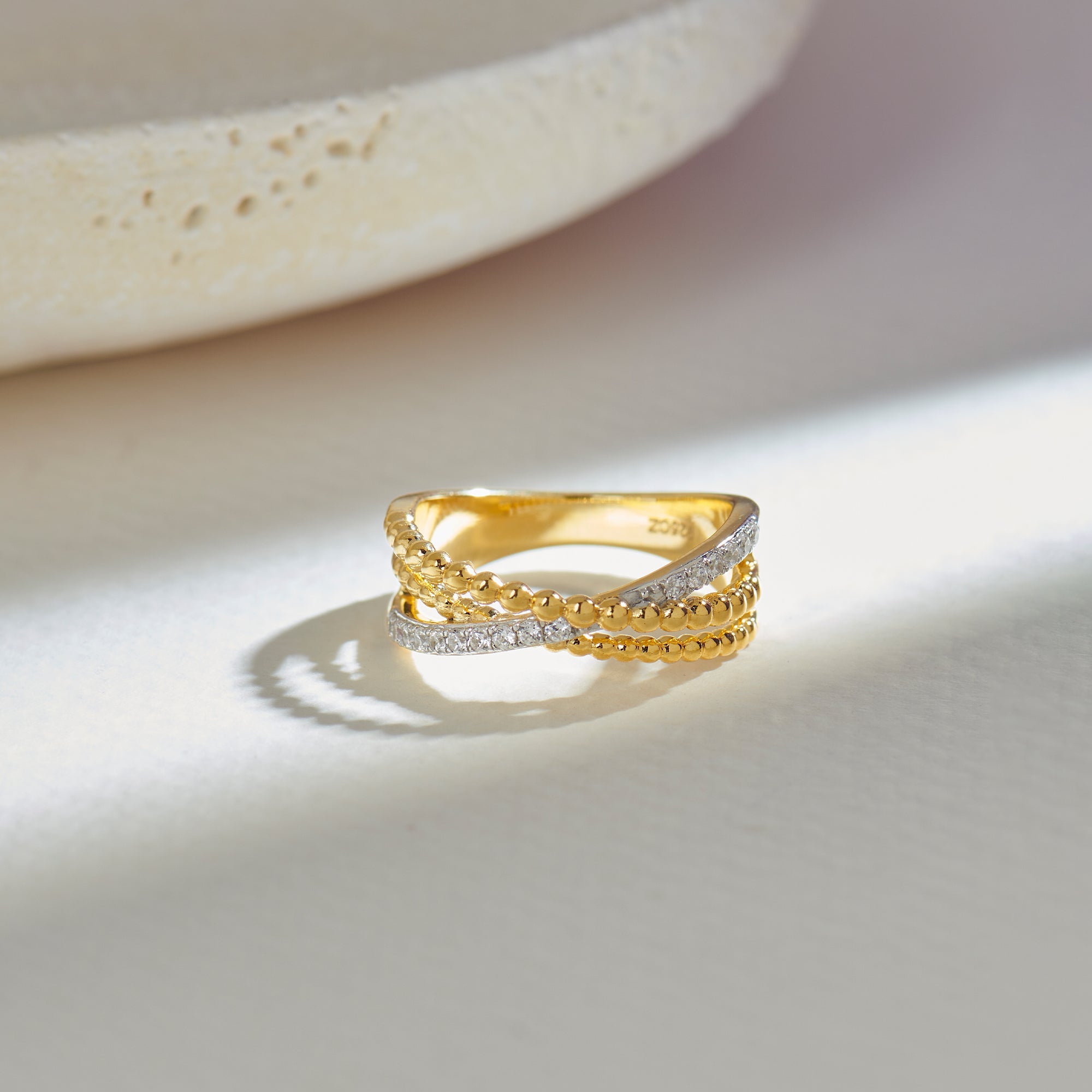 Beaded Crossover Band, 14K Solid Gold, 1/6 ct Lab Grown Diamond-1