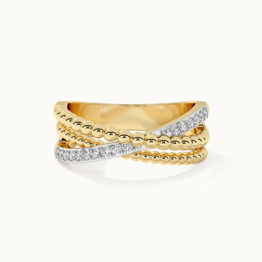 Beaded Crossover Band, 14K Solid Gold, 1/6 ct Lab Grown Diamond-3