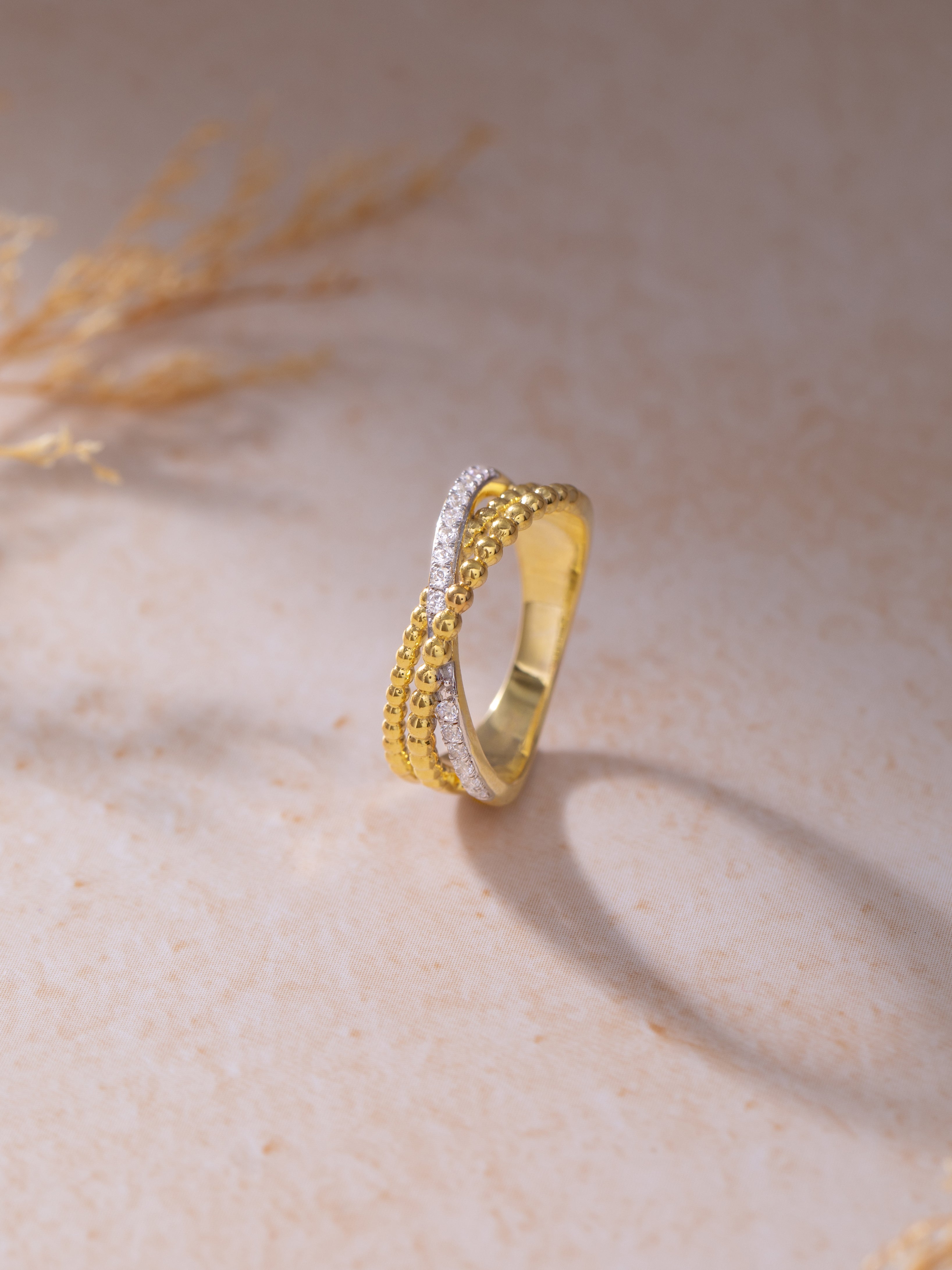 Beaded Crossover Band, 14K Solid Gold, 1/6 ct Lab Grown Diamond-7