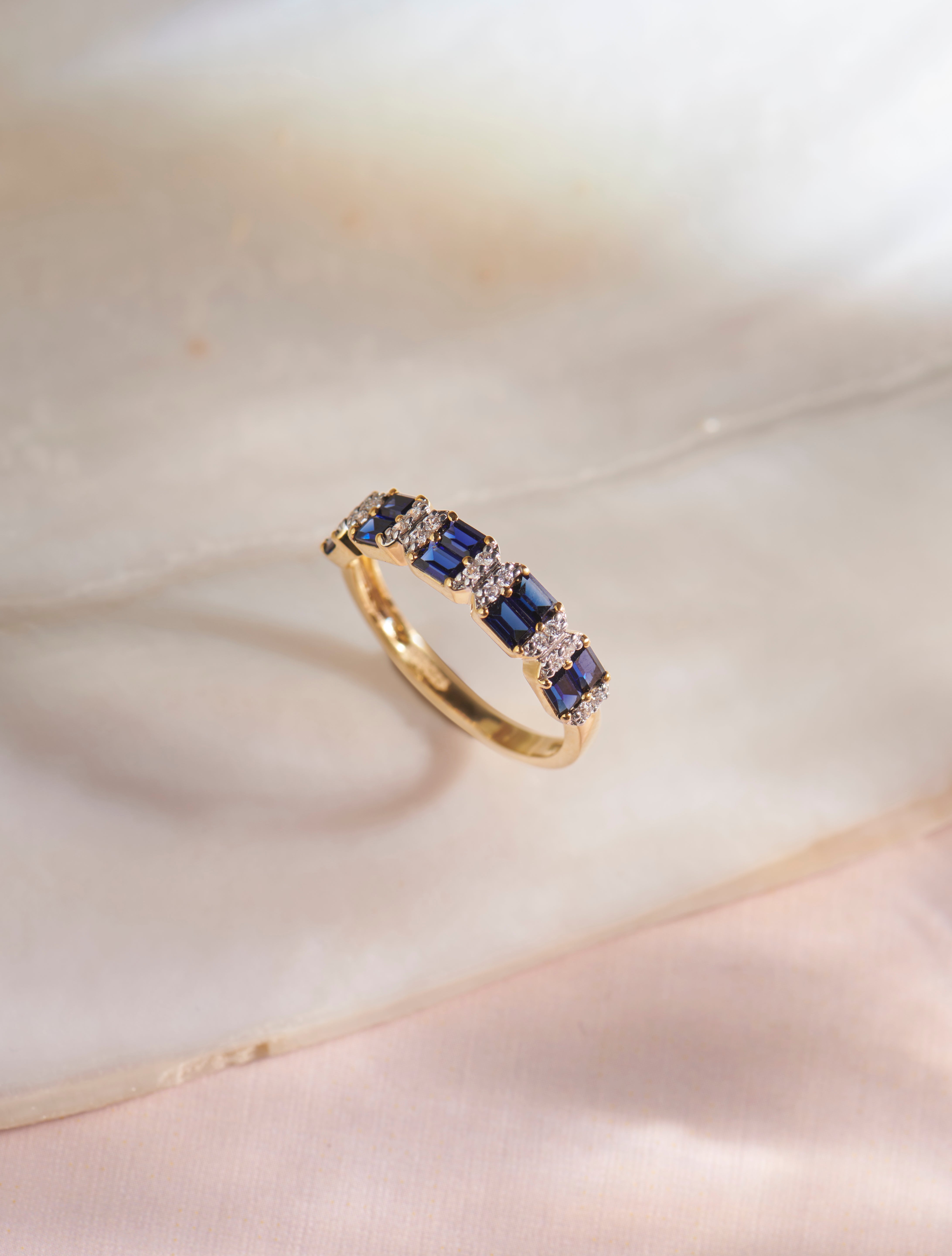 Created Sapphire Majestic Band, 14K Gold Vermeil, 1/8 ct Lab Grown Diamond-6