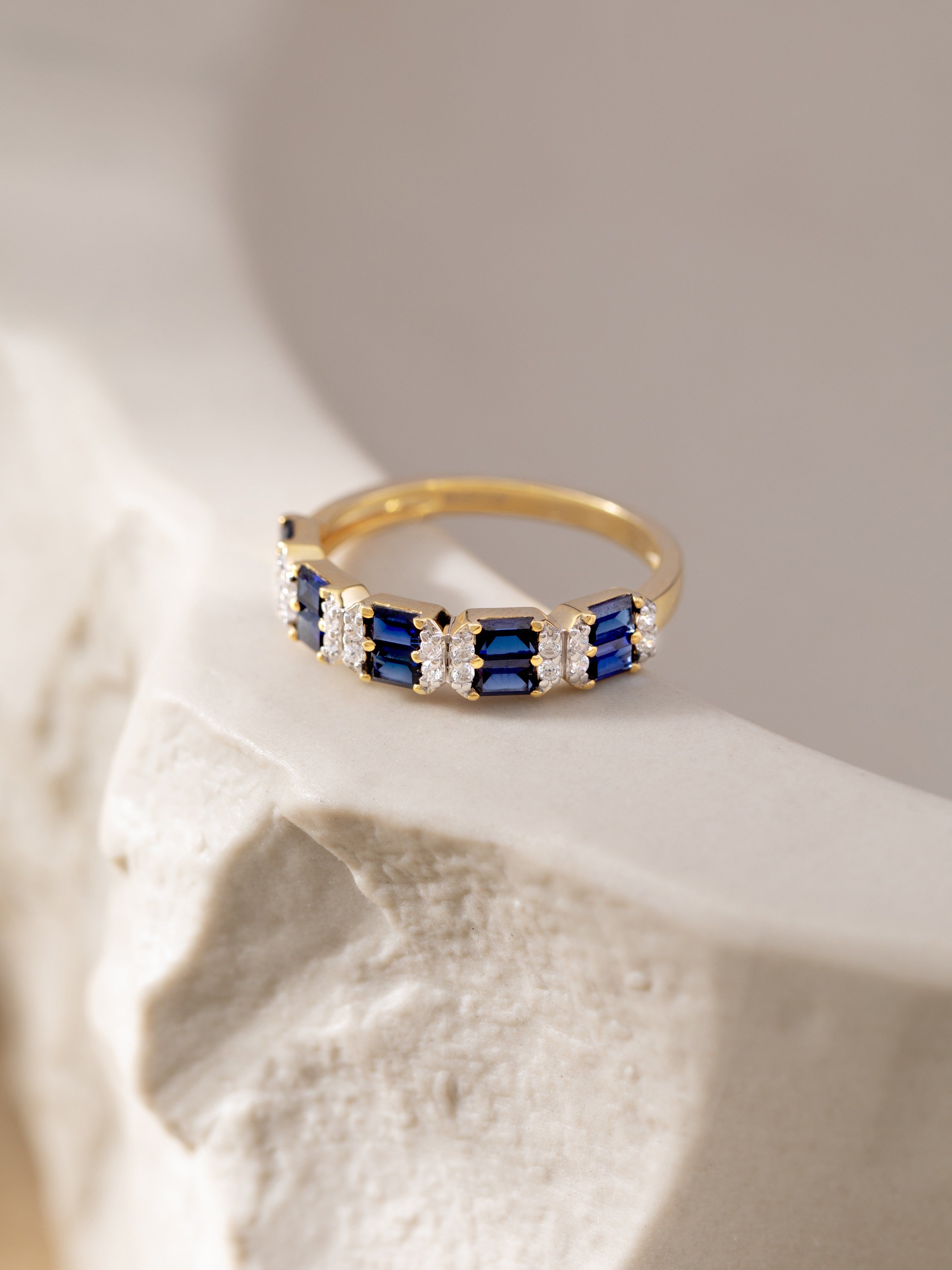 Created Sapphire Majestic Band, 14K Solid Gold, 1/8 ct Lab Grown Diamond-5