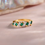 Created Sapphire Regal Band, 14K Gold Vermeil, 1/3 ct Lab Grown Diamond-1