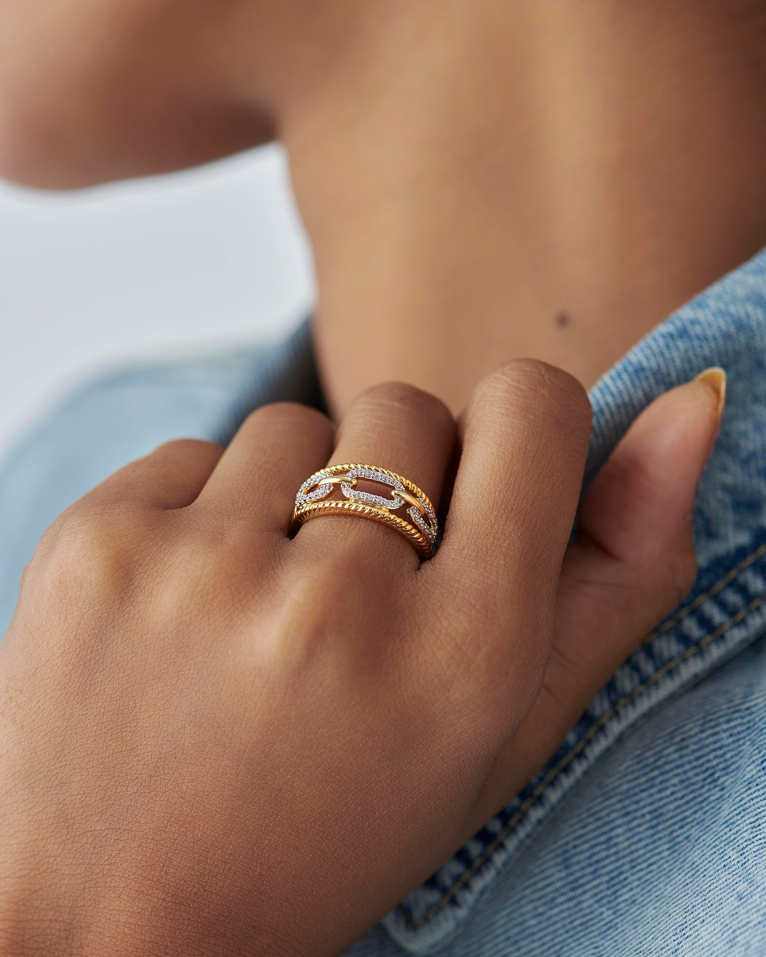 Vogue Paperclip Bands, 14K Gold Vermeil, 1/5 ct Lab Grown Diamond-4