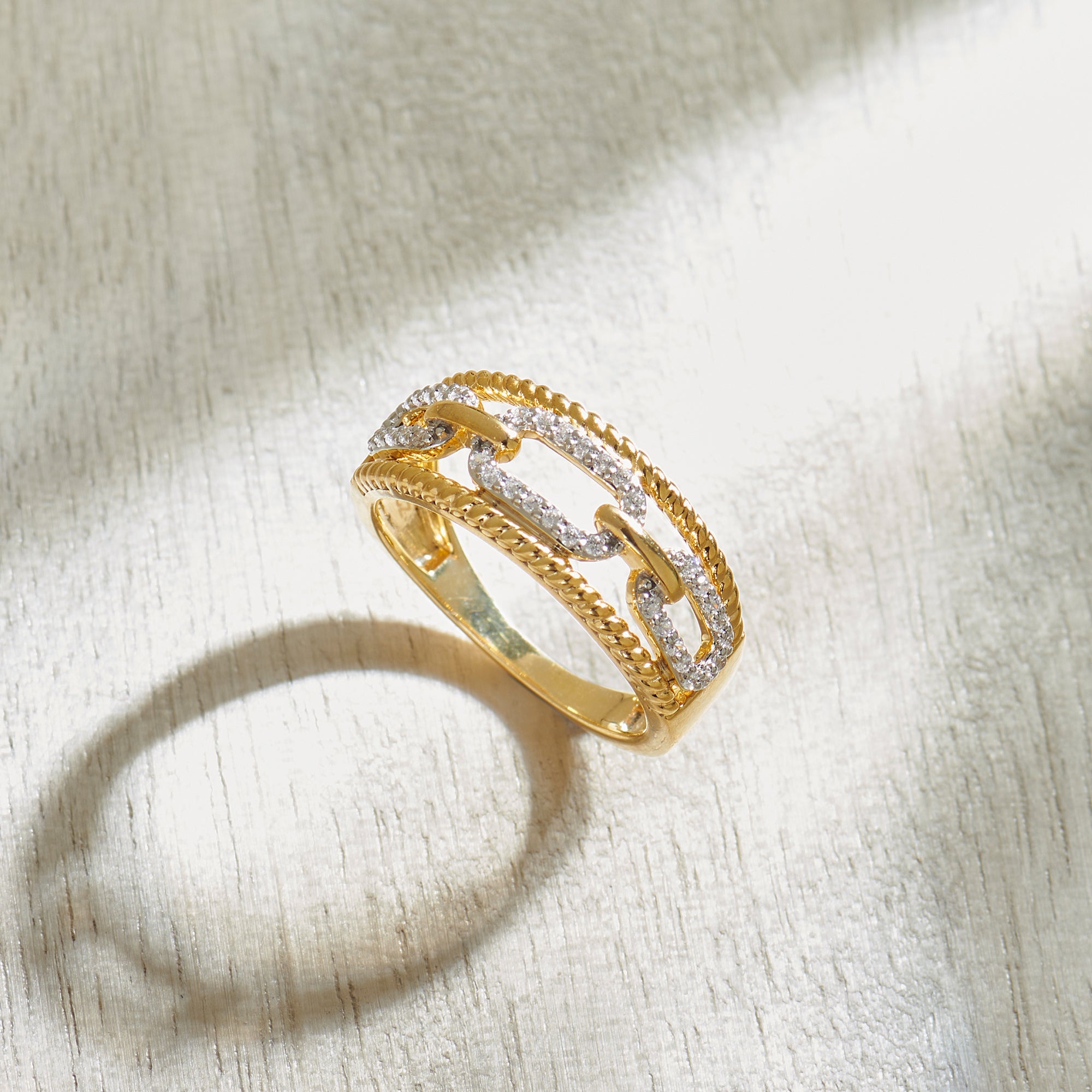 Vogue Paperclip Bands, 14K Solid Gold, 1/5 ct Lab Grown Diamond-1