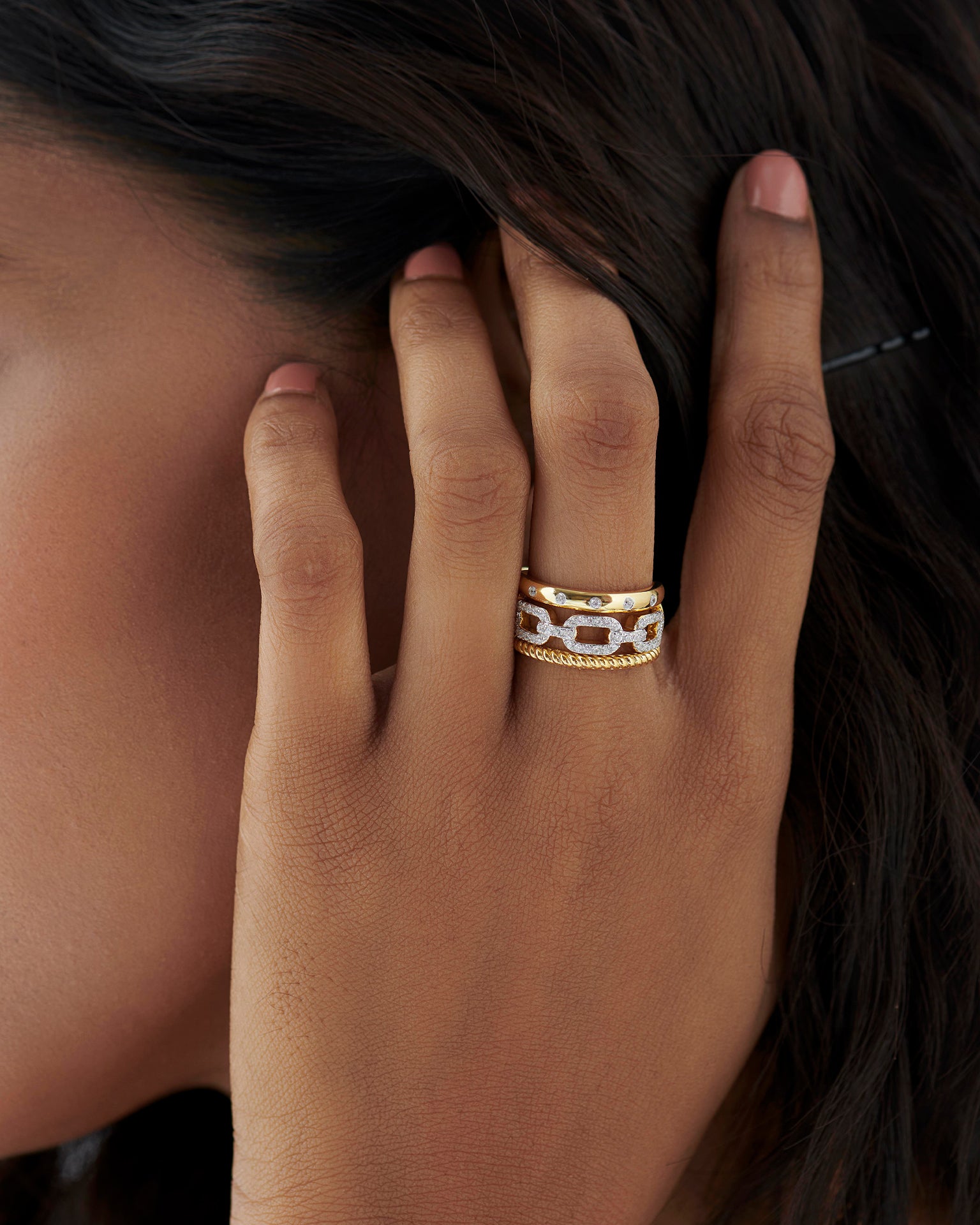 Bold Paperclip Stackable Band, 14K Gold Vermeil, 1/3 ct Lab Grown Diamond-4