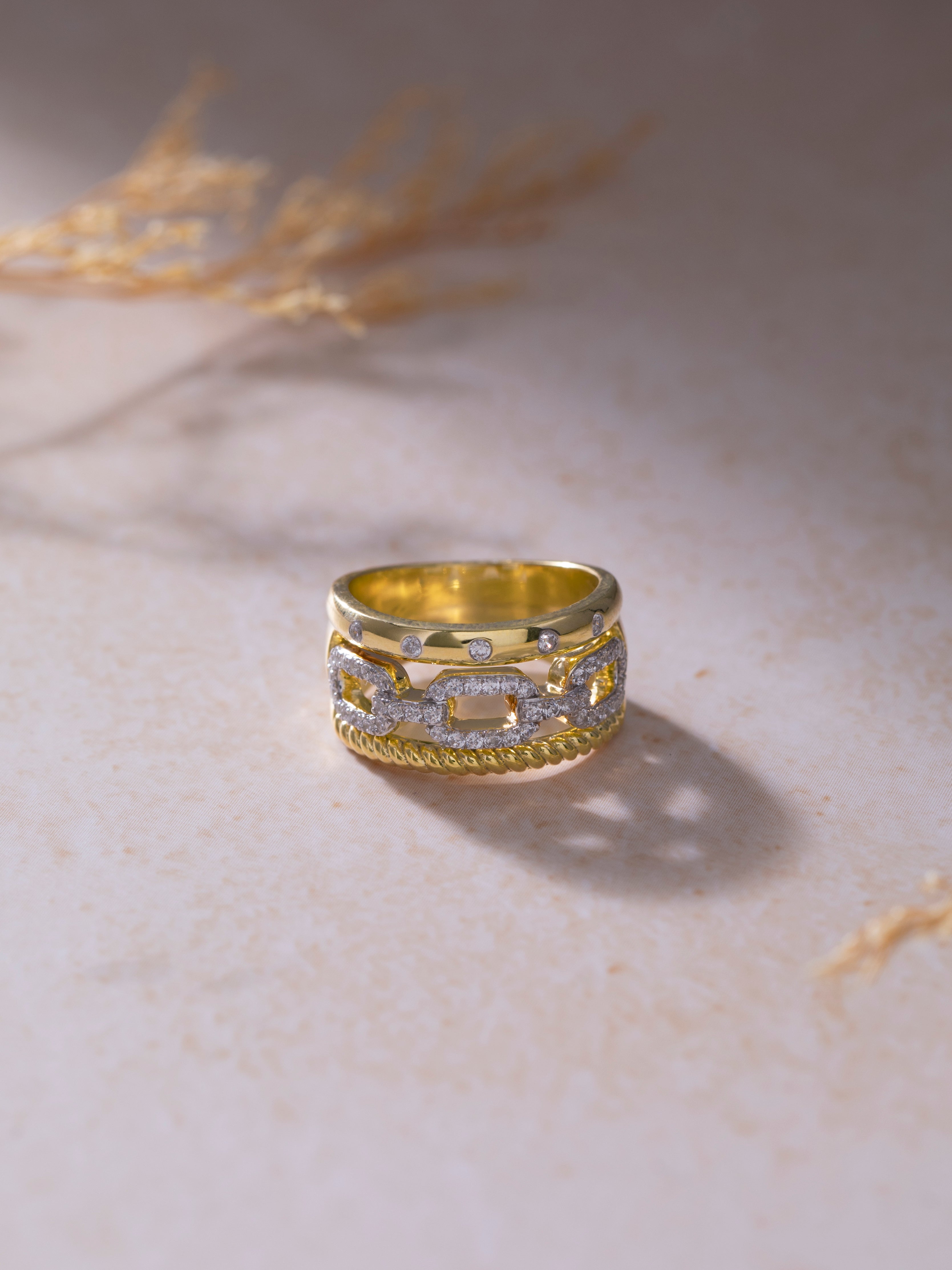 Bold Paperclip Stackable Band, 14K Gold Vermeil, 1/3 ct Lab Grown Diamond-3