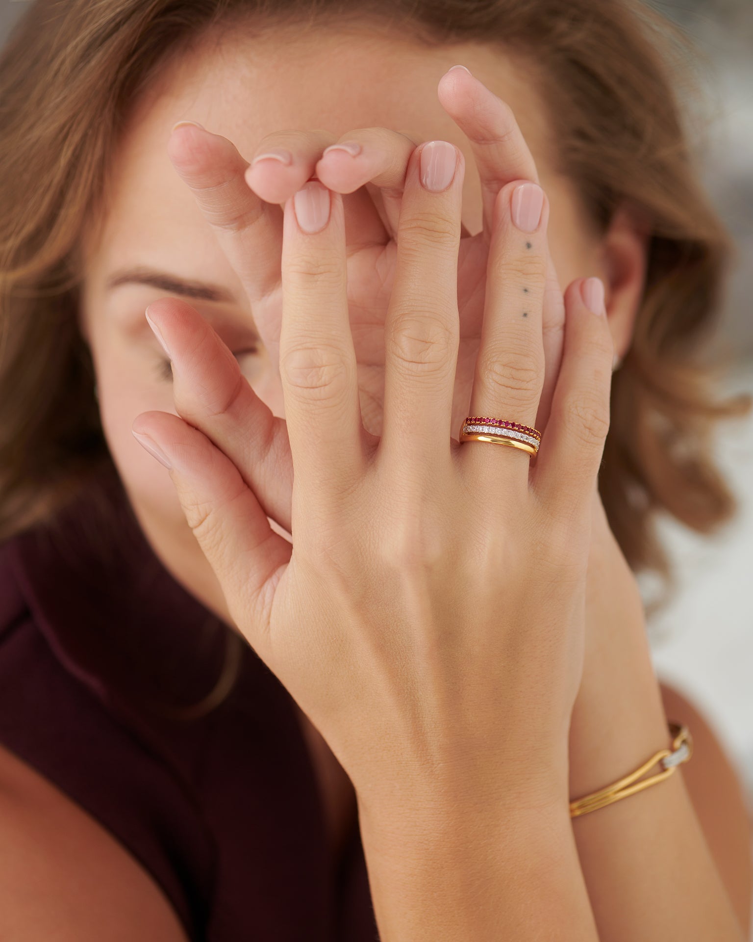 Created Ruby Stackable Bands, 14K Solid Gold, 1/4 ct Lab Grown Diamond-2