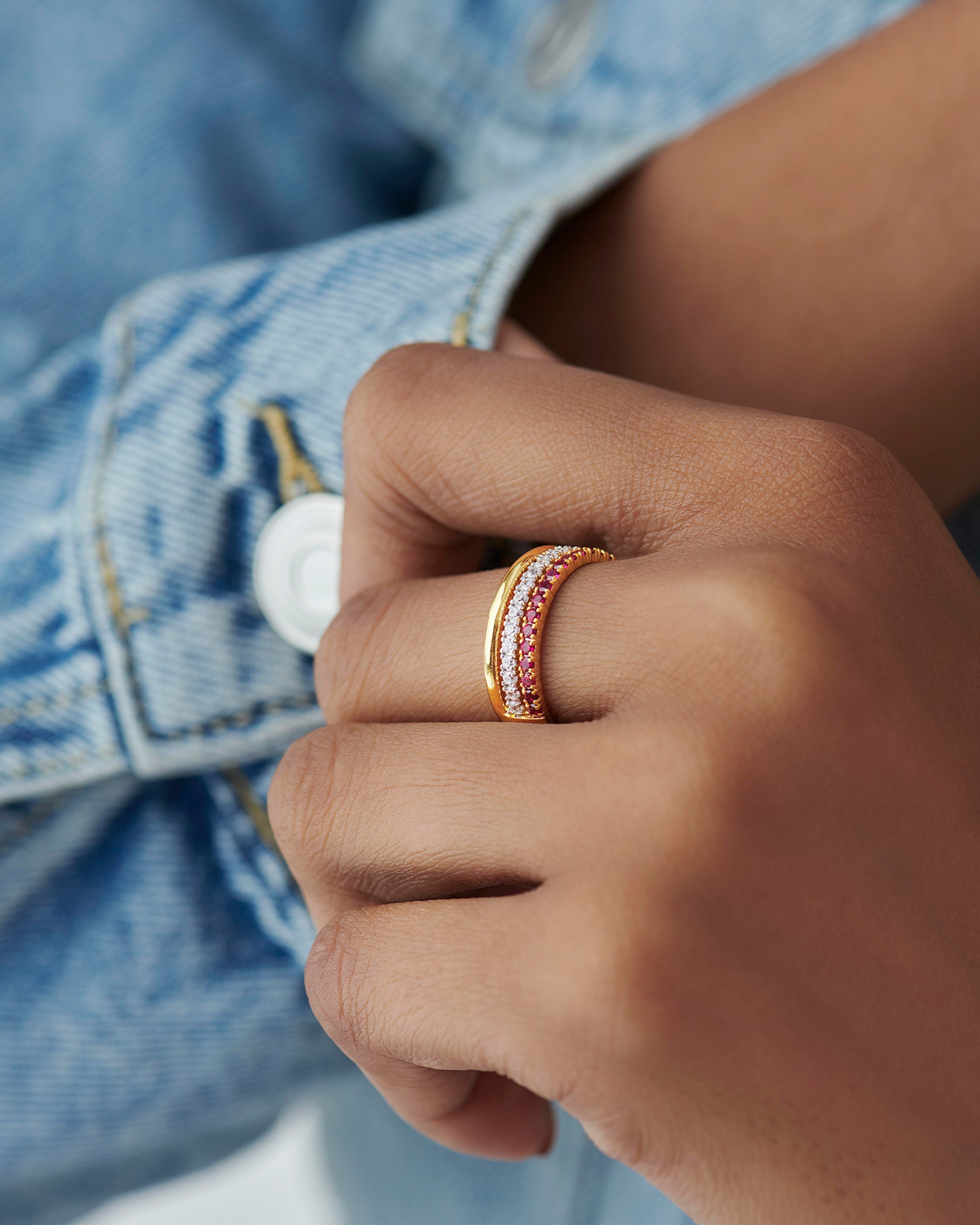 Created Ruby Stackable Bands, 14K Gold Vermeil, 1/4 ct Lab Grown Diamond-4