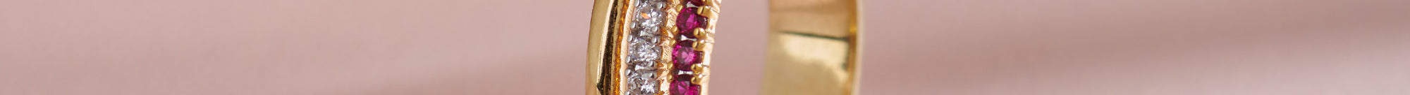 Created Ruby Stackable Bands, 14K Gold Vermeil, 1/4 ct Lab Grown Diamond-1