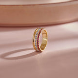 Created Ruby Stackable Bands, 14K Solid Gold, 1/4 ct Lab Grown Diamond-1