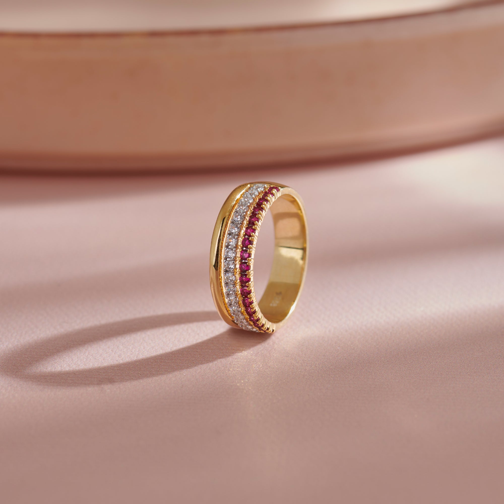 Created Ruby Stackable Bands, 14K Solid Gold, 1/4 ct Lab Grown Diamond-1
