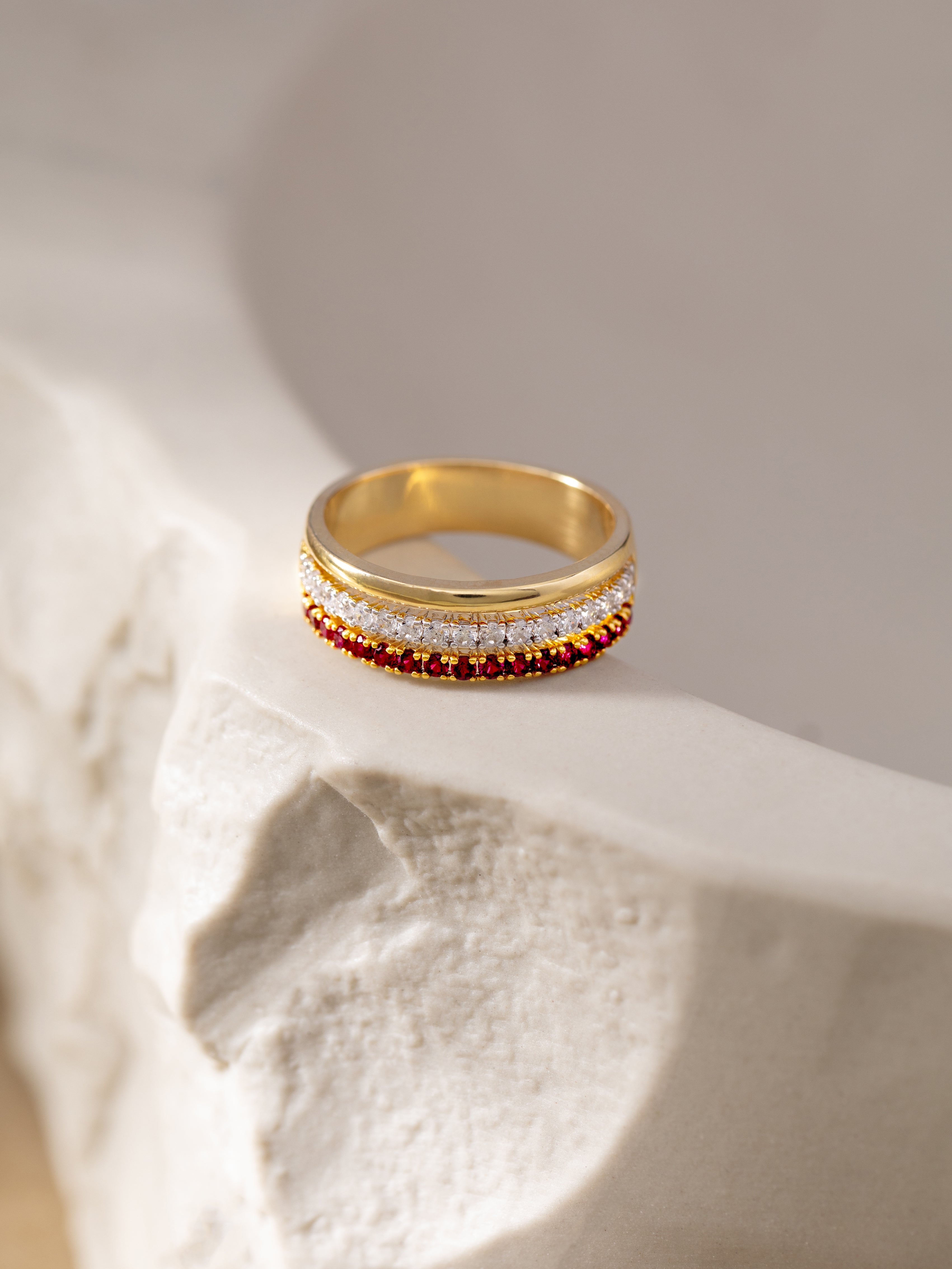 Created Ruby Stackable Bands, 14K Solid Gold, 1/4 ct Lab Grown Diamond-3