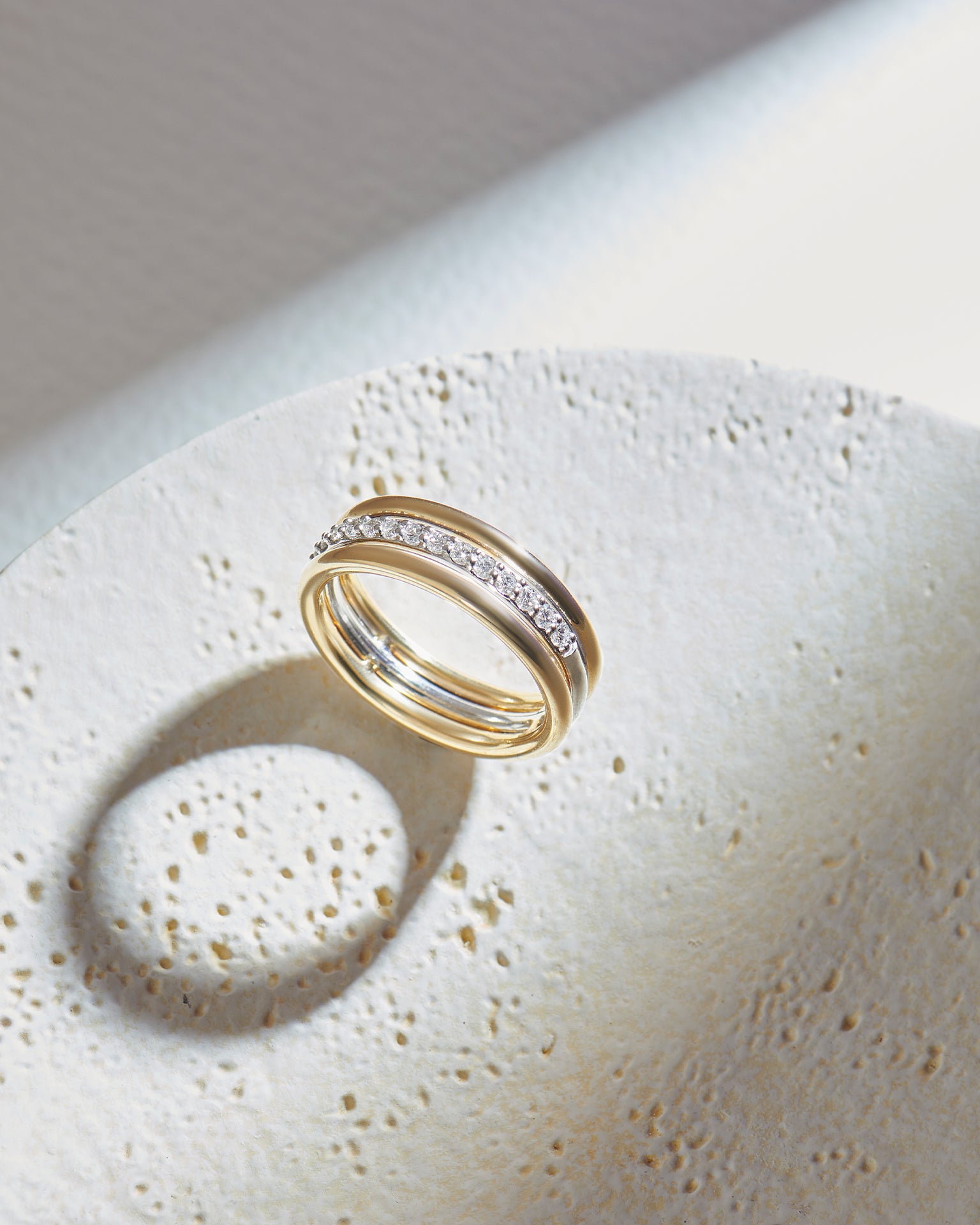 Trio Stacked Diamond Band, 10K Solid Gold, 1/4 ct Lab Grown Diamond-6