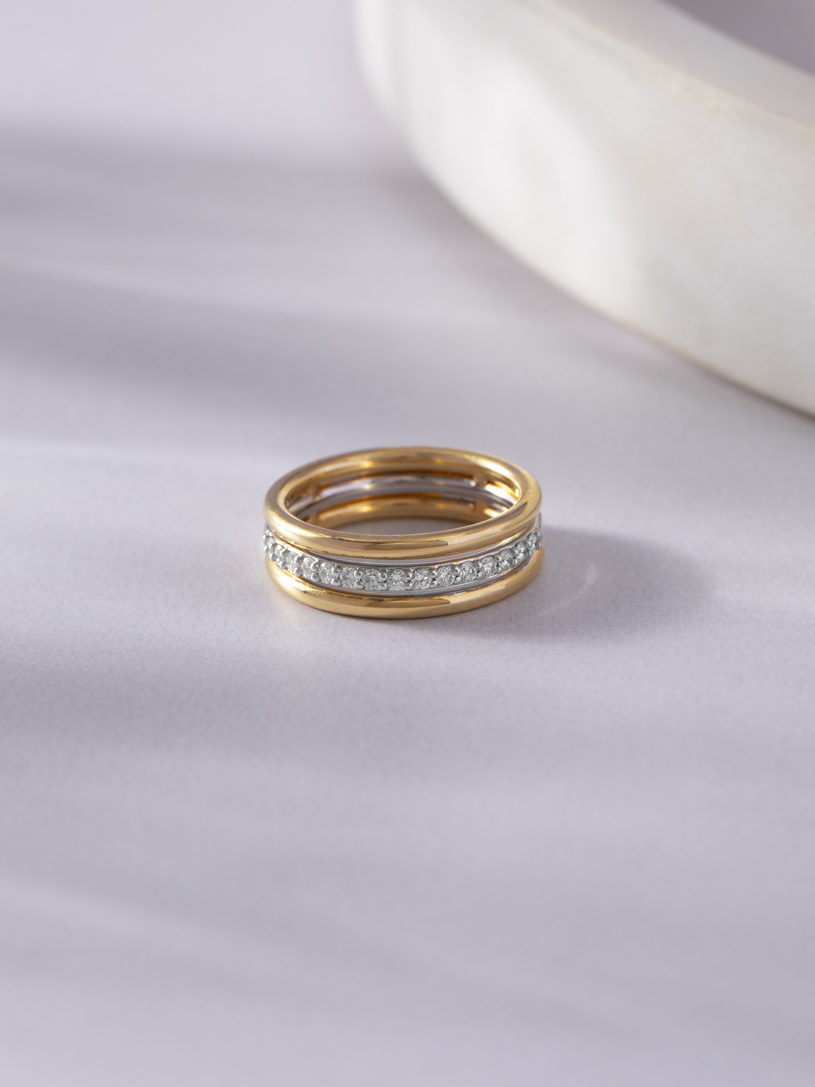 Trio Stacked Diamond Band, 10K Solid Gold, 1/4 ct Lab Grown Diamond-5