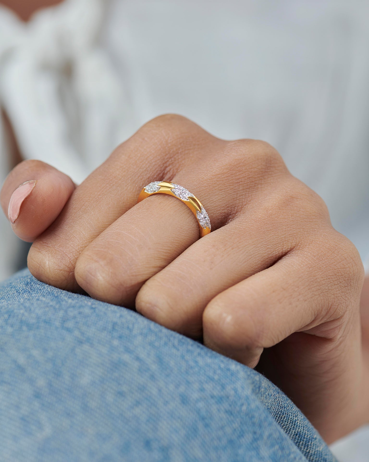 Edgy Pave Stackable Band, 14K Gold Vermeil, 1/4 ct Lab Grown Diamond-4