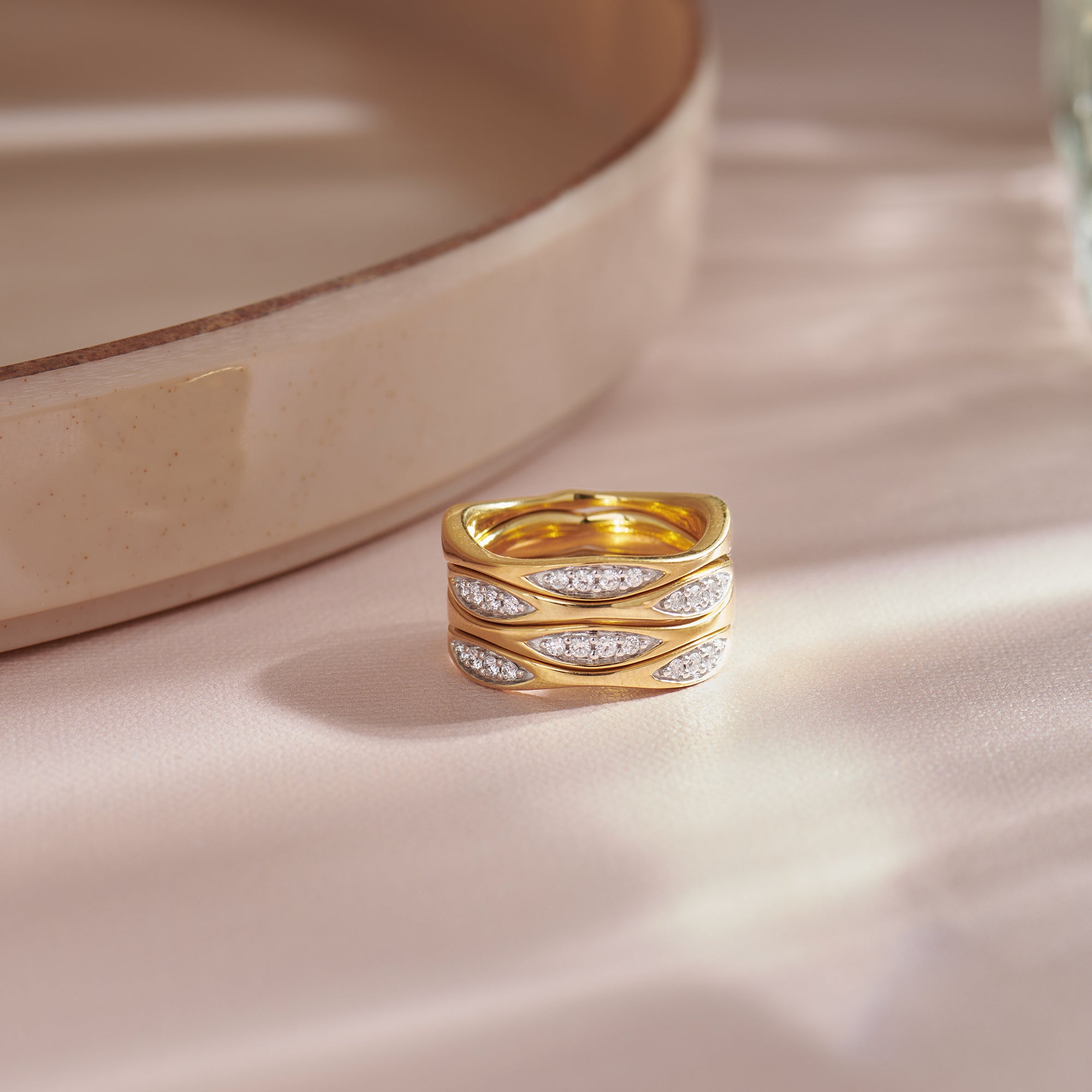Four Row Stackable Diamond Band|14K Gold Vermeil Lab Grown